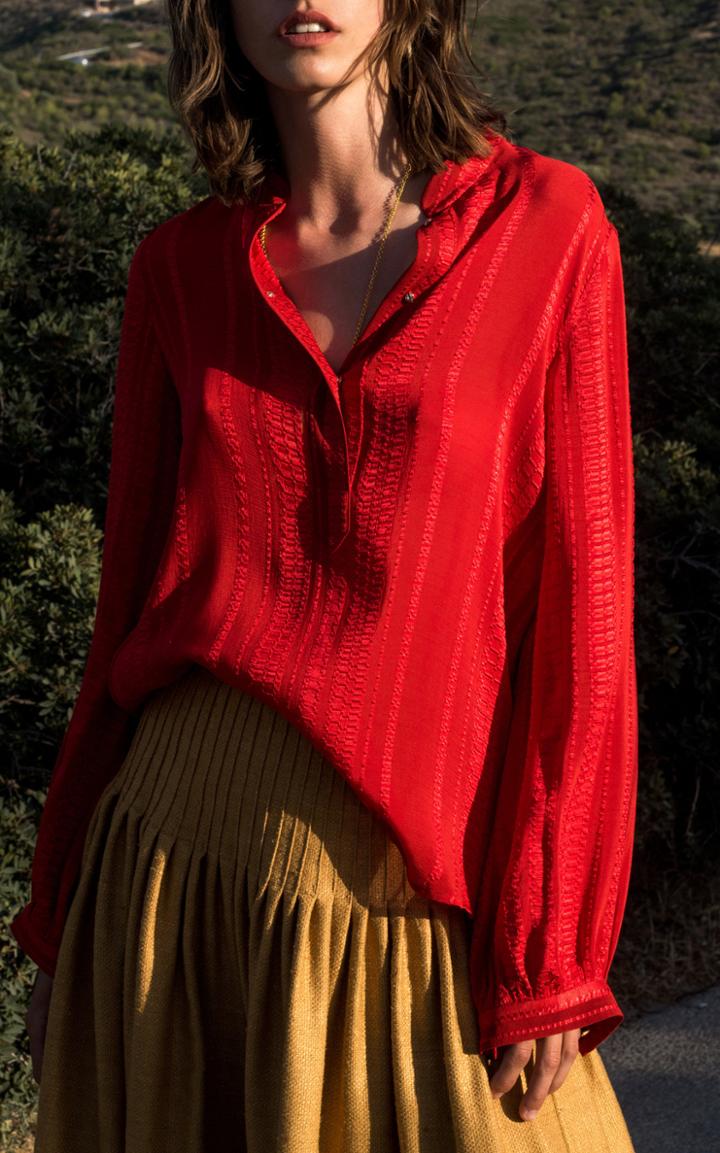 Zeus + Dione Hera Textured Silk Long Sleeve Blouse