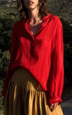 Zeus + Dione Hera Textured Silk Long Sleeve Blouse