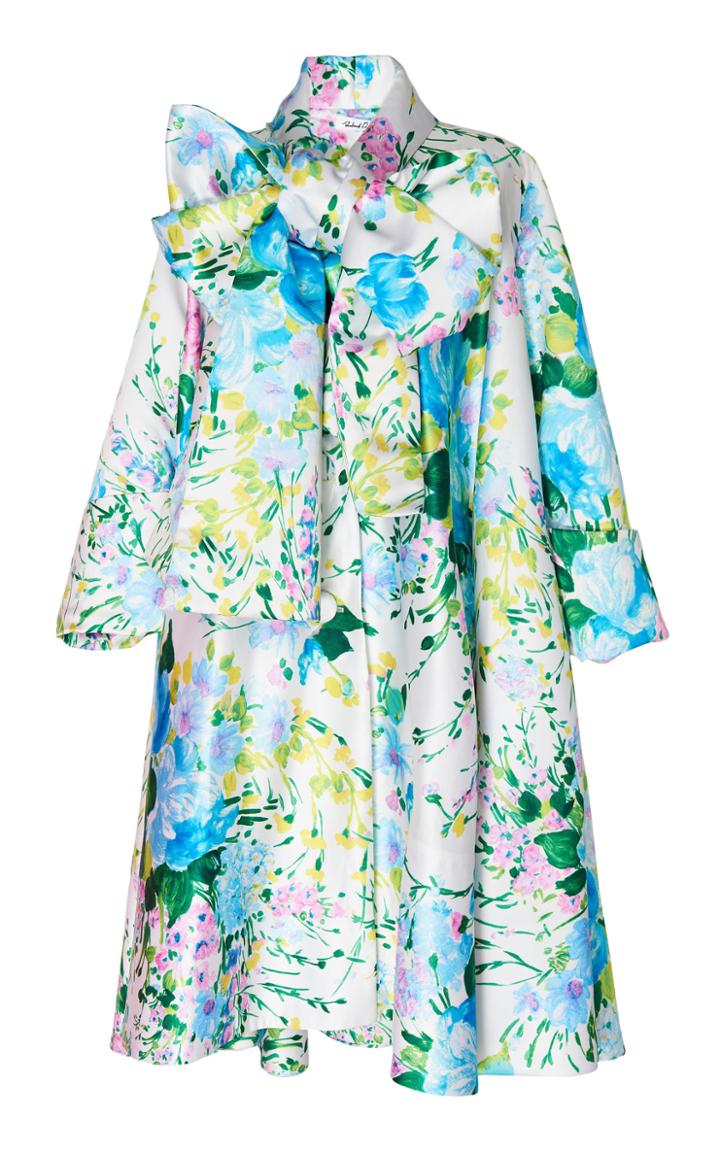 Richard Quinn Blue Rose Bow Duchess Satin Coat