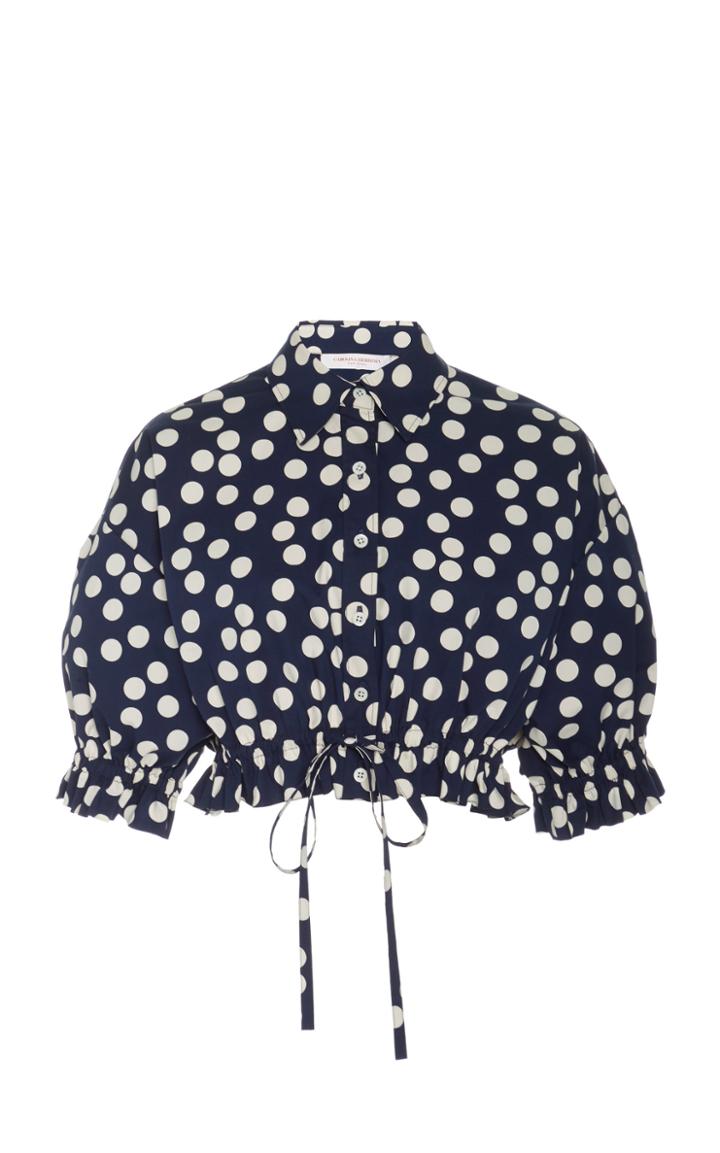 Carolina Herrera Polka-dot Cropped Cotton Top