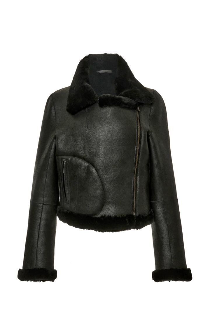 Moda Operandi Ann Demeulemeester Shearling Trimmed Cropped Moto Jacket