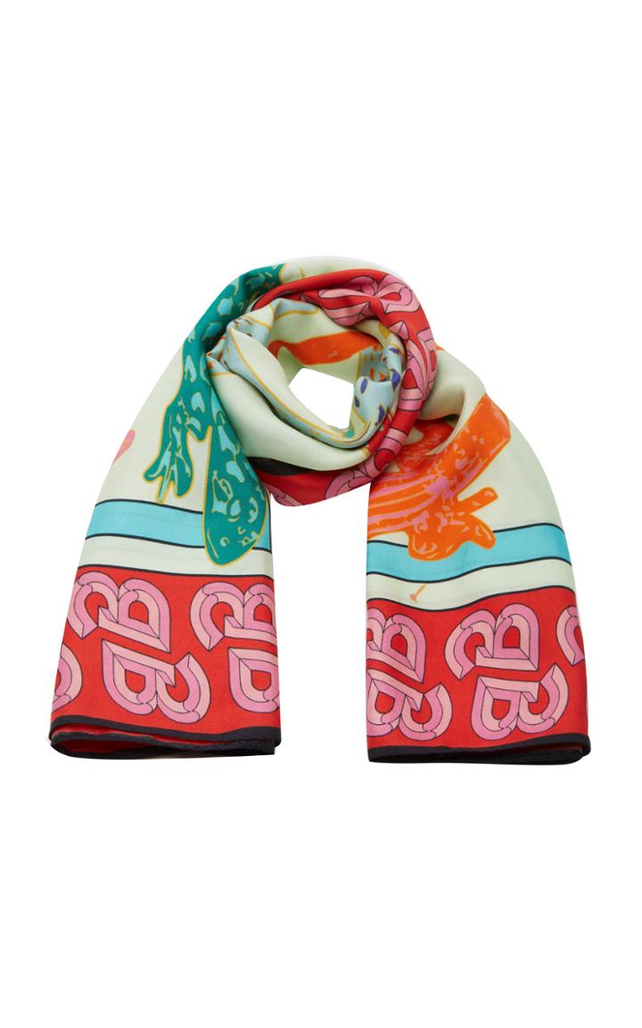 Brandon Maxwell Lizard-print Silk Scarf