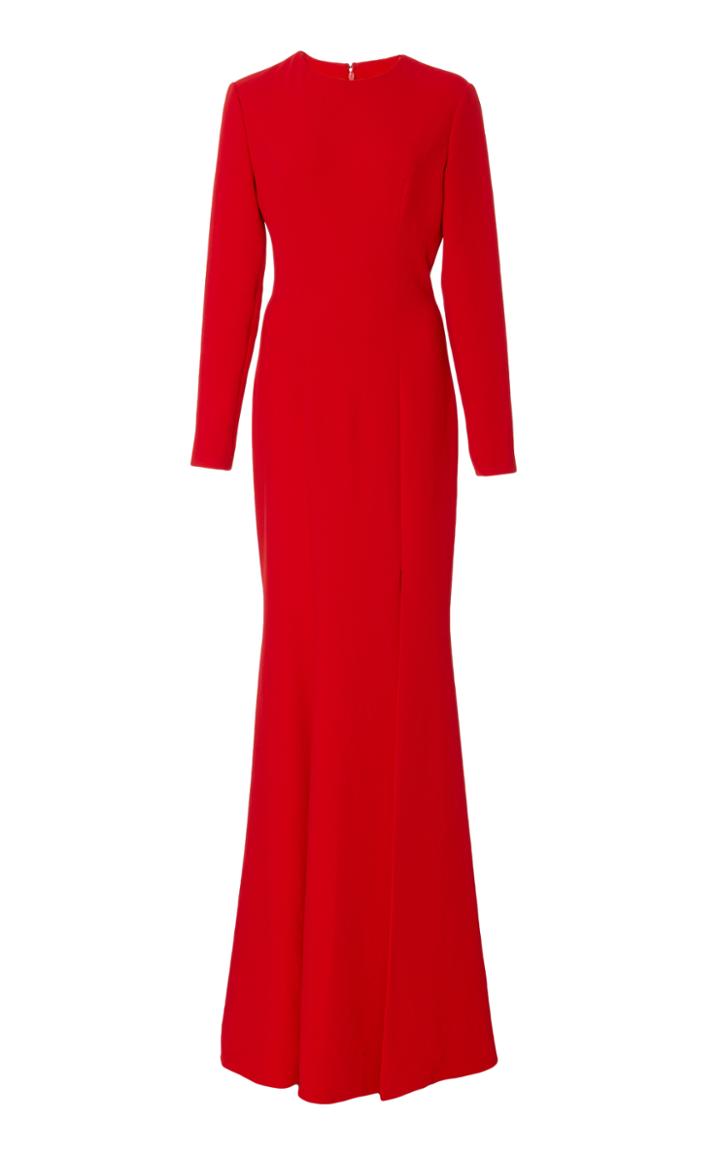 Romona Keveza Long Sleeve Gown With Leg Slit
