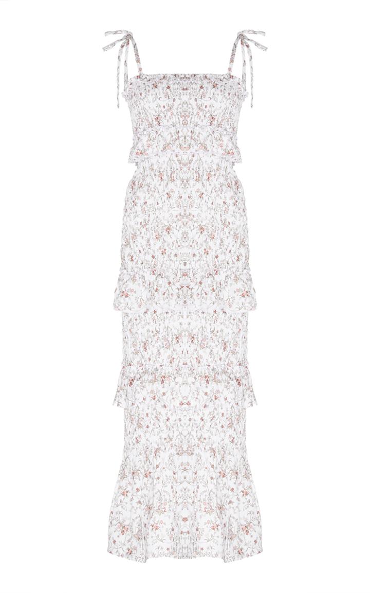 Sir The Label Halsey Smocked Floral-print Linen Midi Dress