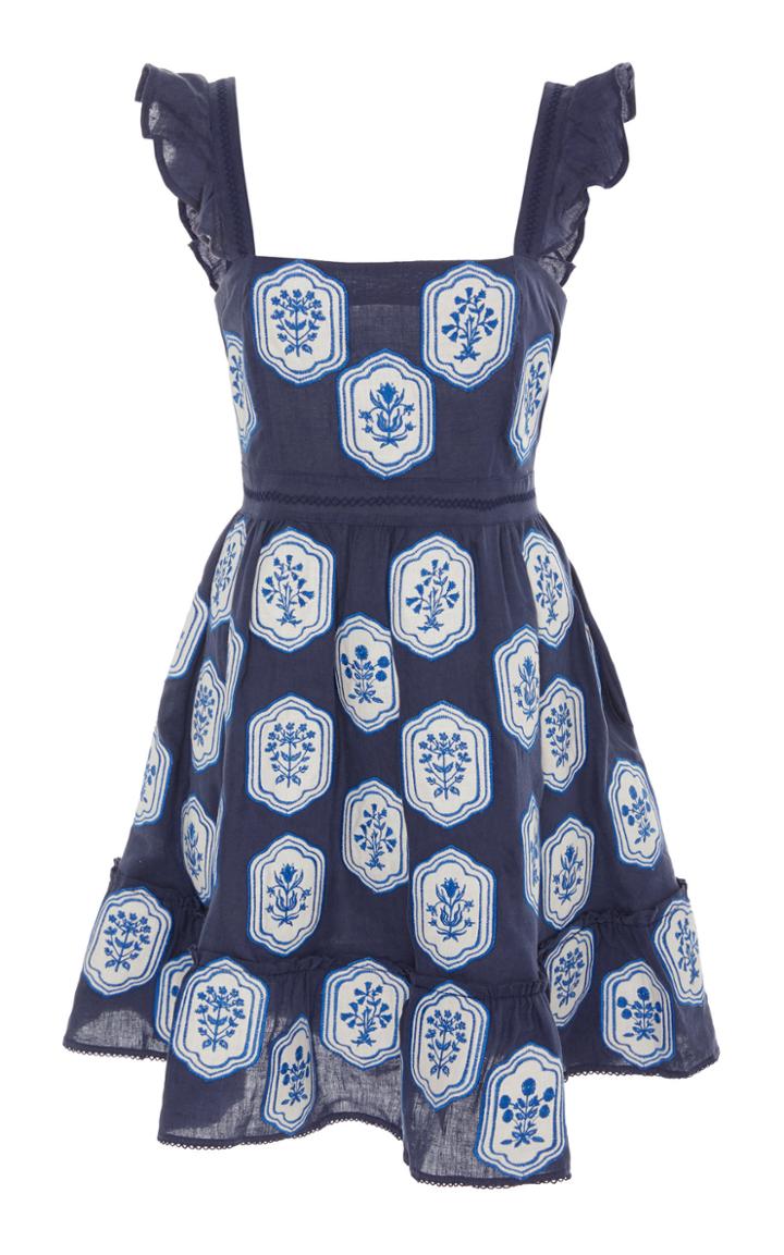 Agua By Agua Bendita Herbarium Floral-embroidered Linen Mini Dress