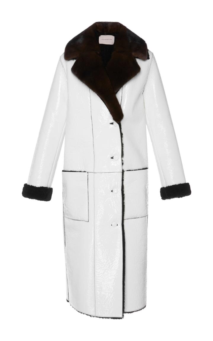 Christopher Kane Patent & Shearling Mid Length Coat
