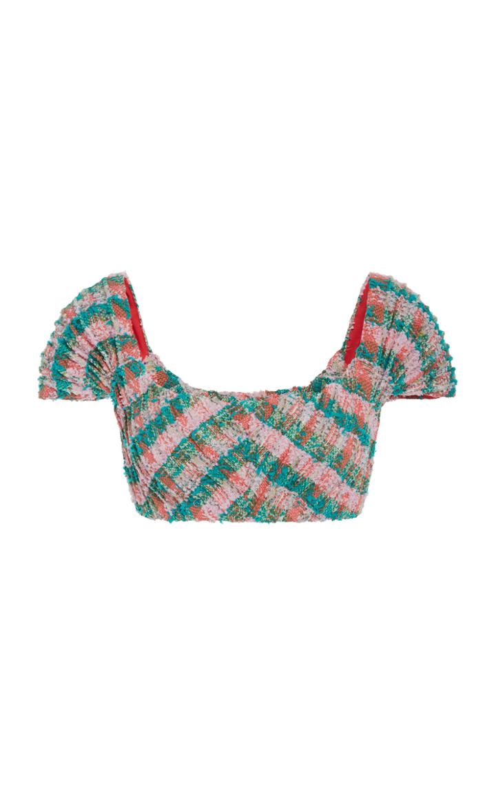 Zac Posen Tweed Cotton-blend Cropped Top