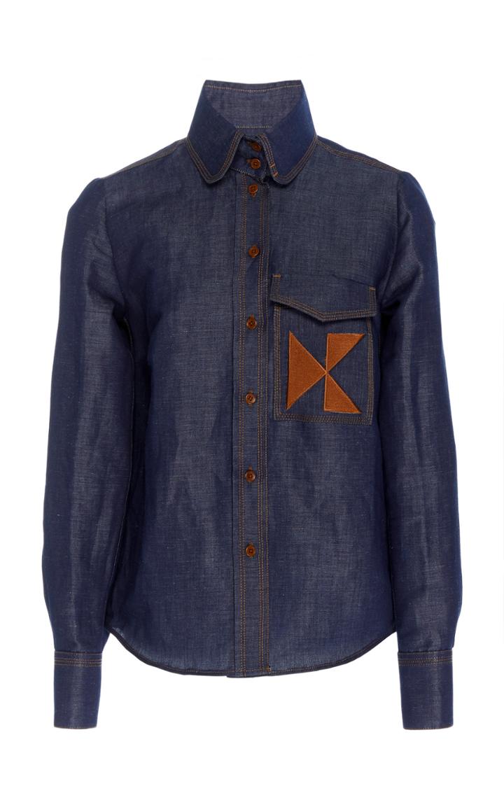 Dice Kayek Embroidered Cotton And Linen Blend Denim Shirt