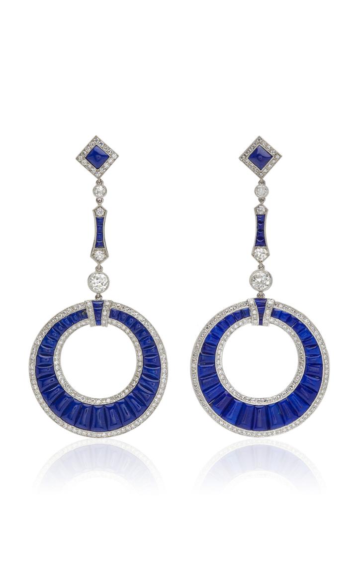 Moda Operandi Stephen Russell Platinum Lapis And Diamond Drop Earrings