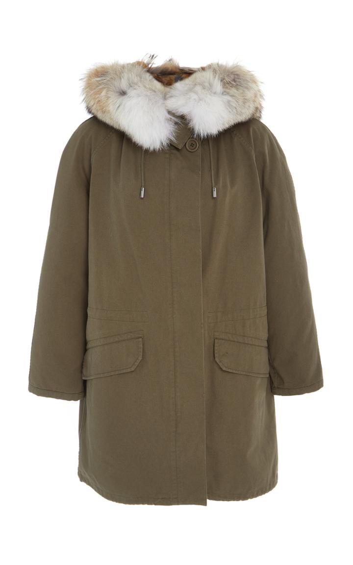 Yves Salomon Paris Coyote-trimmed Rabbit-lined Cotton Army Parka