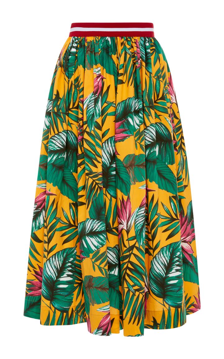 Stella Jean Ruvida Leaf Print A Line Midi Skirt