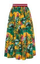 Stella Jean Ruvida Leaf Print A Line Midi Skirt