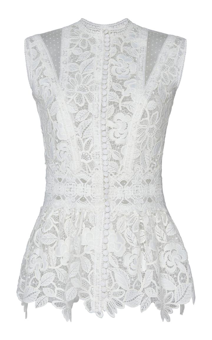 Moda Operandi Costarellos Guipure Lace Cut-out Button-front Blouse Size: 36