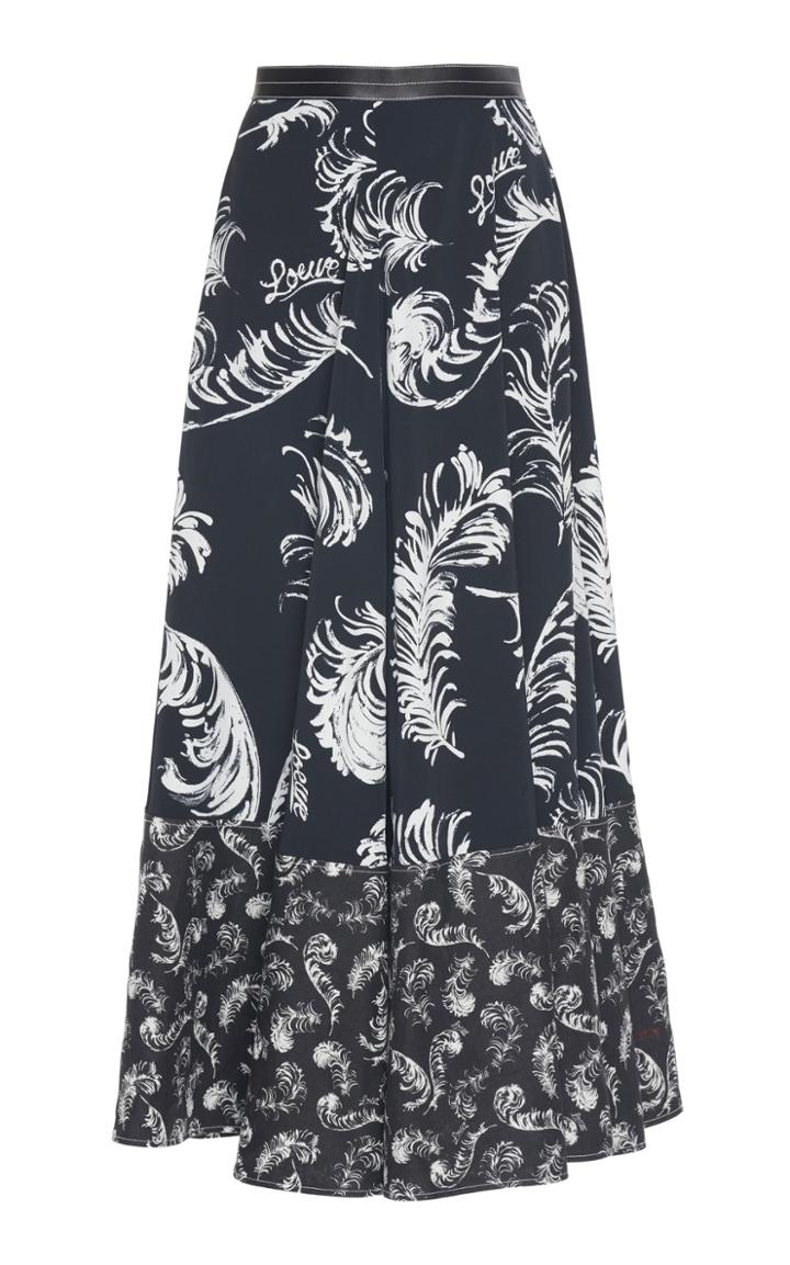 Loewe Leather-trimmed Printed Jersey Midi Skirt