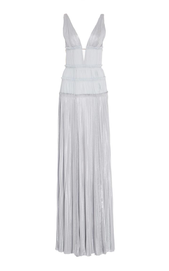 J. Mendel Pleated V Neck Gown