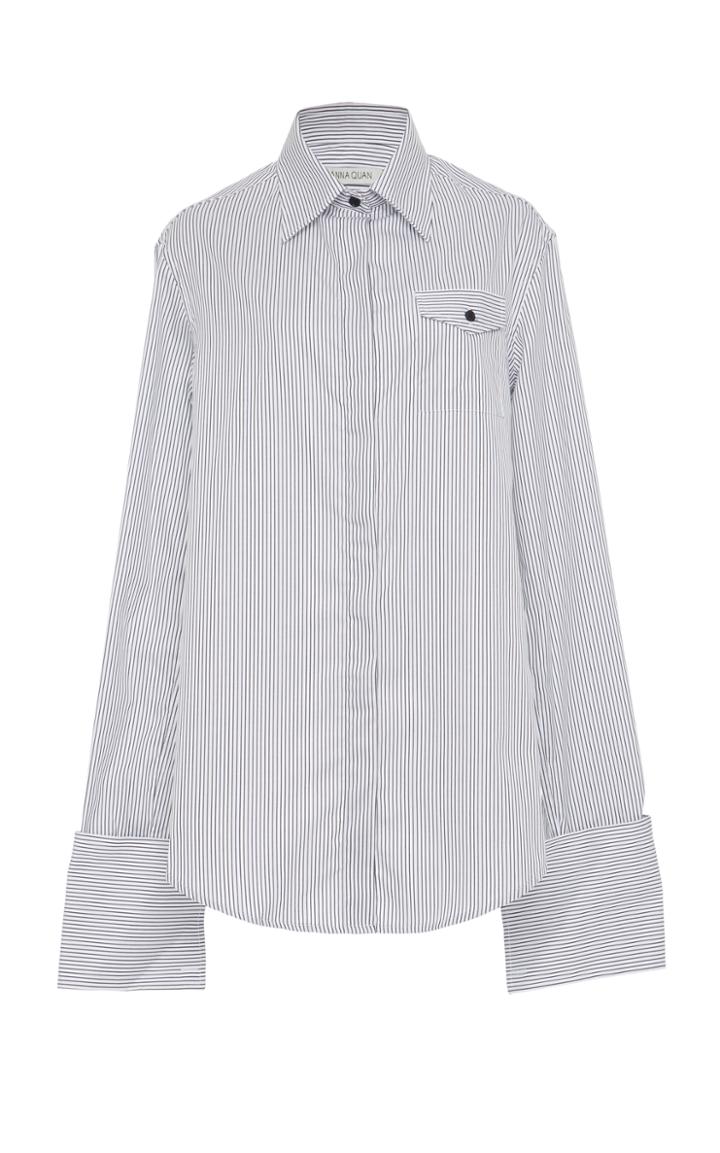 Anna Quan Accent Striped Button Up Shirt