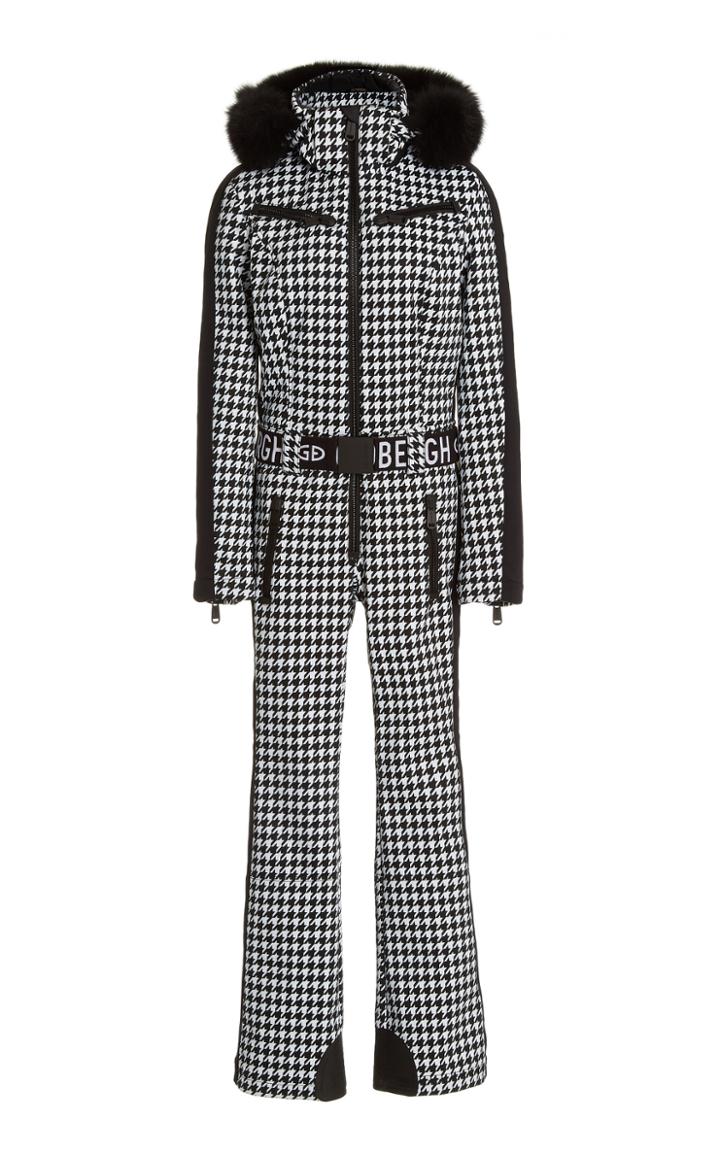 Goldbergh France Fur-trimmed Houndstooth Down Ski Jumpsuit