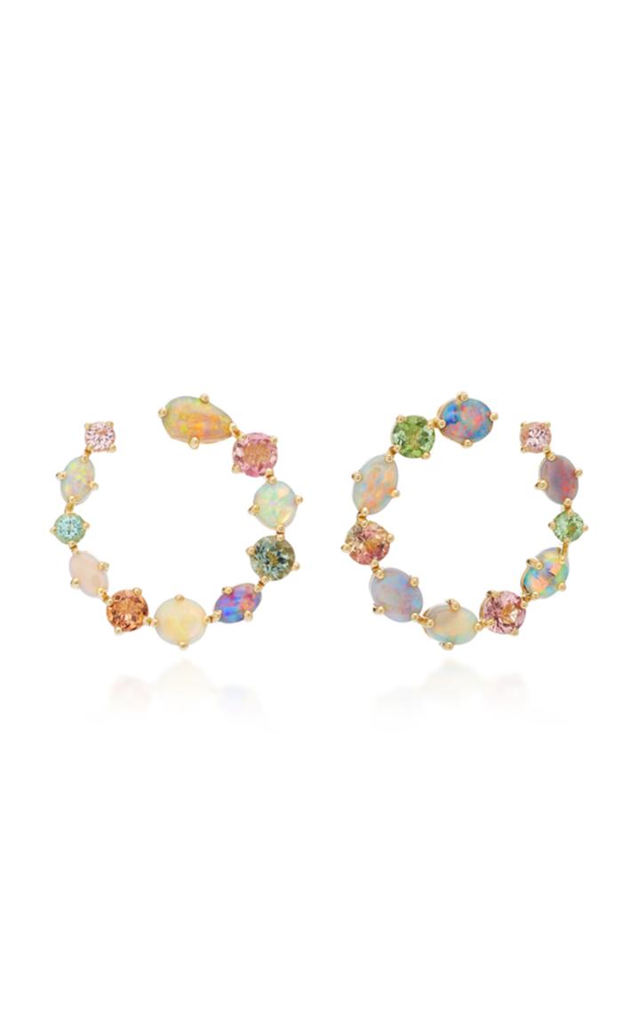 Katherine Jetter One-of-a-kind Black Opal And Pastel Tourmaline Hoops