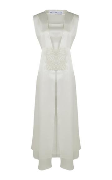 Shatha Essa Blanc Sleeveless Cape With Crop Top And Pant