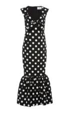 Rebecca De Ravenel Tie-front Polka-dot Stretch-cotton Maxi Dress