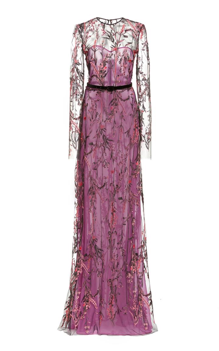 Moda Operandi Naeem Khan Metallic Floral Embroidered Gown