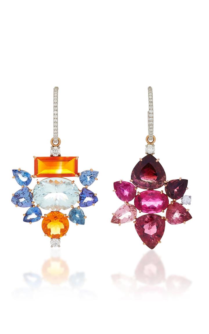 Irene Neuwirth One-of-a-kind 18k Gold Pink Tourmaline And Aquamarine Mismatch Charm Earrings