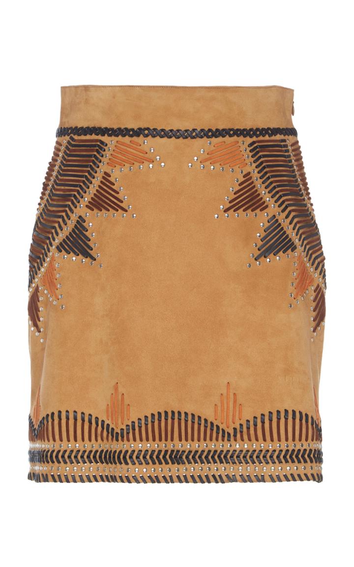 Alberta Ferretti Heavy Suede Embellished Skirt