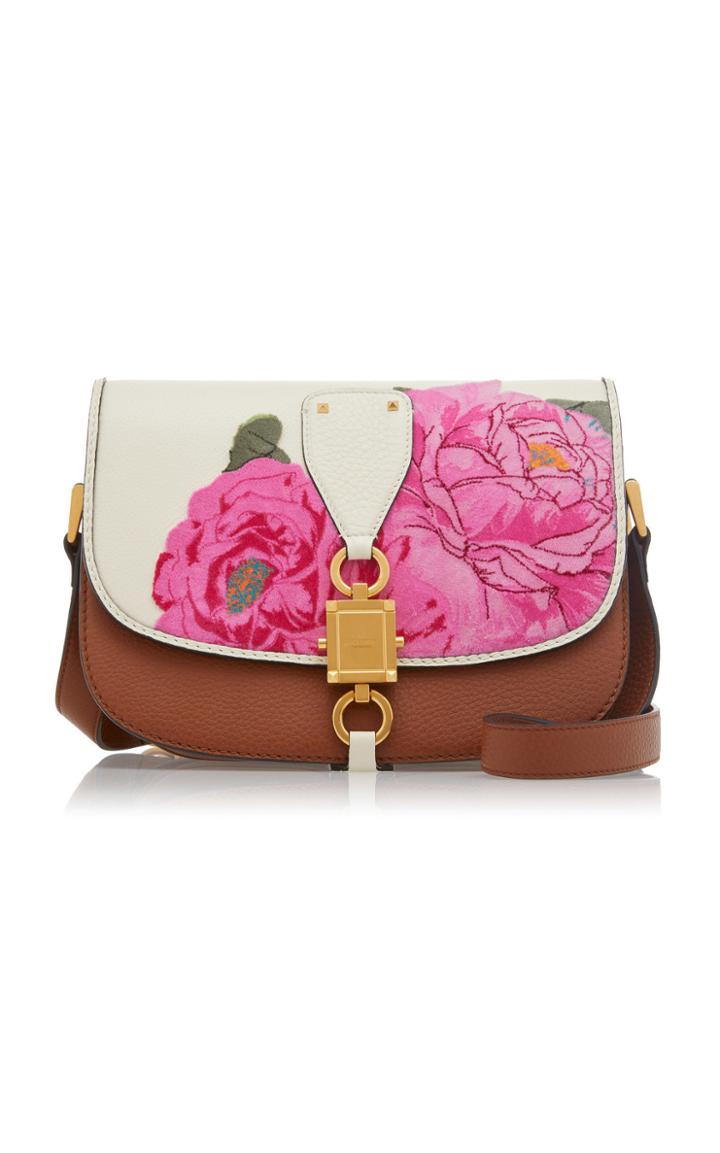Valentino V-locker Floral Embellished Leather Saddle Bag
