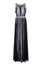 Christian Siriano Black Sheer Chiffon Gown With Tweed Trim