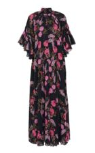 Giambattista Valli Floral Printed Silk Chiffon Gown With Cascading Sleeves