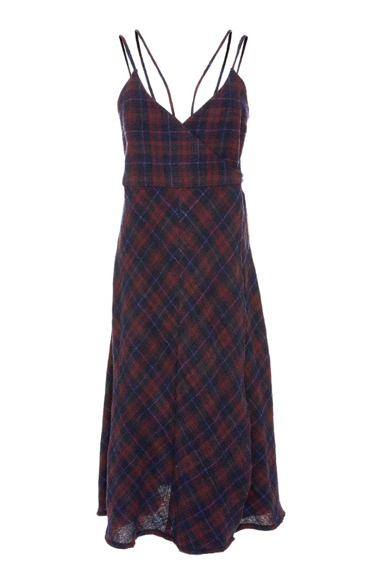 Christine Alcalay Plaid Strappy Wrap Dress