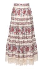 Moda Operandi Lena Hoschek Paysanne Lace-trimmed Printed Cotton Midi Skirt