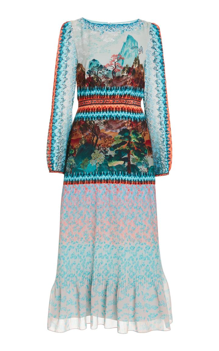 Moda Operandi Saloni Valerie Printed Silk-pliss Dress