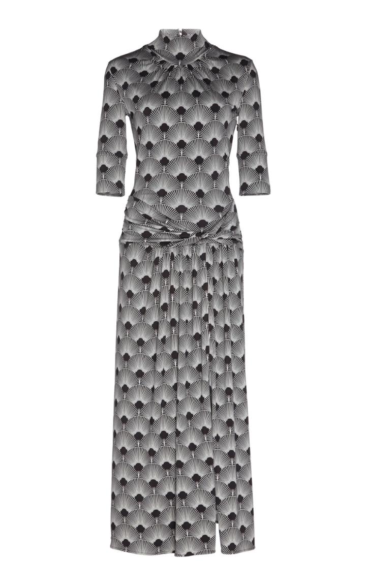 Paco Rabanne Printed Jersey Ruched Slit Dress