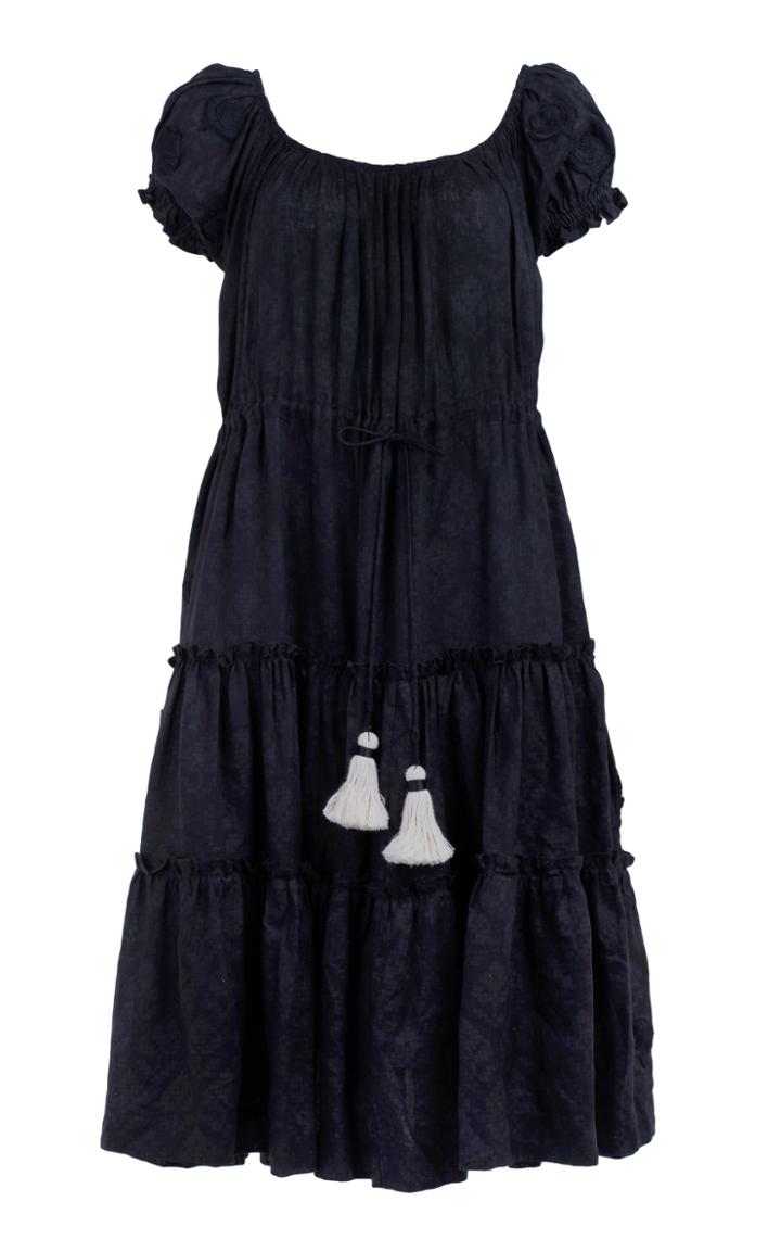 Innika Choo Peasant Black Rose Puff Sleeve Dress