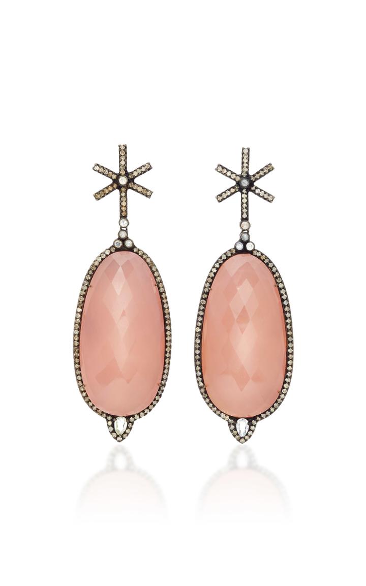 Amrapali Gold Star Drop Earrings With Diamonds White Diamonds And Chalcedony