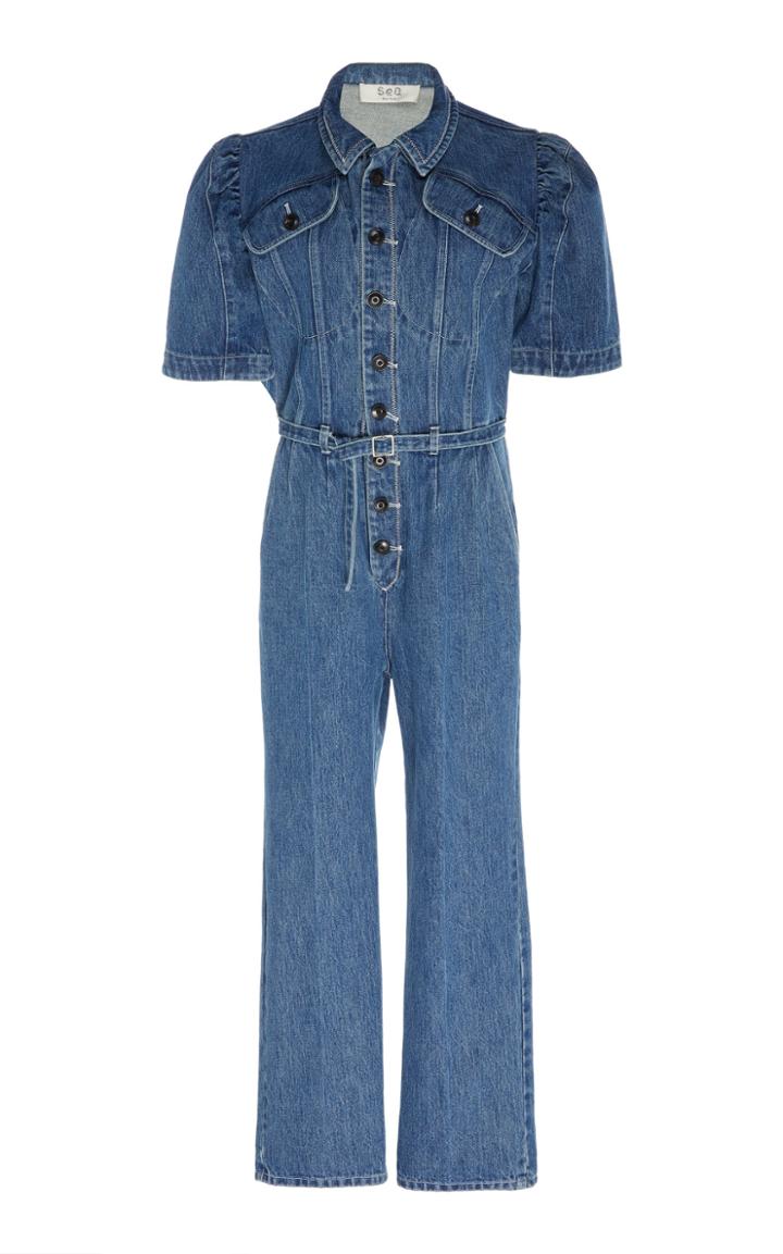 Sea Belted Denim Jumpsuit