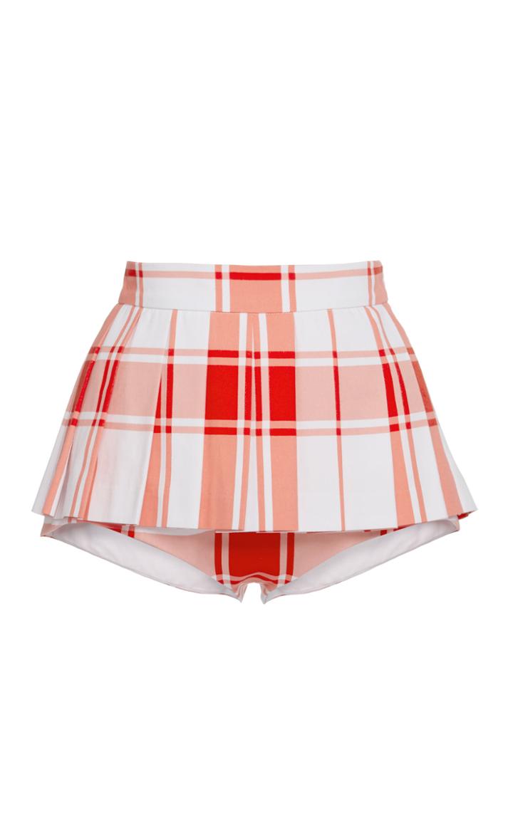 Pushbutton Plaid Cotton Skort