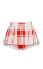 Pushbutton Plaid Cotton Skort