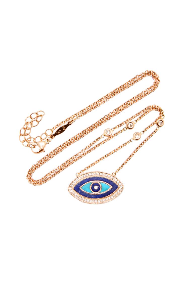 Jacquie Aiche 14k Rose Gold Small Lapis And Turquoise Inlay Eye Necklace