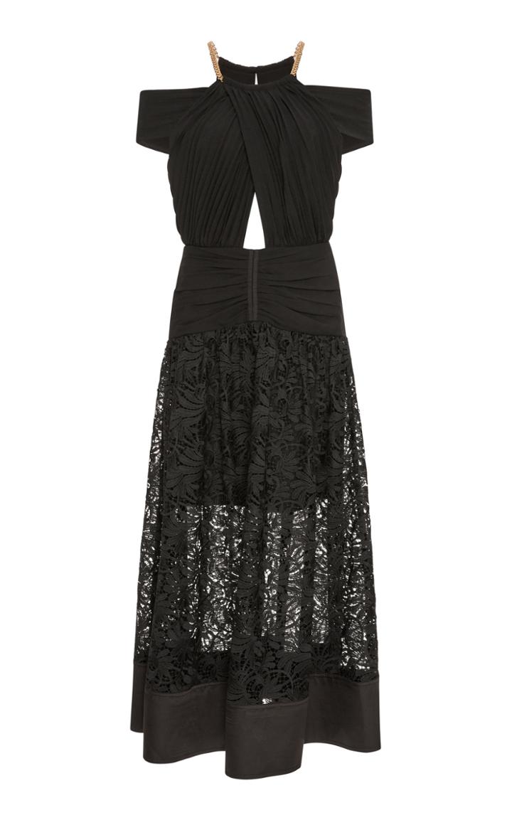 Self Portrait Cold-shoulder Cutout Lace And Crepe Midi Dress