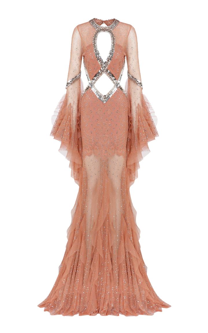 Raisa Vanessa Strass Embellished Lace Maxi Dress With Windows