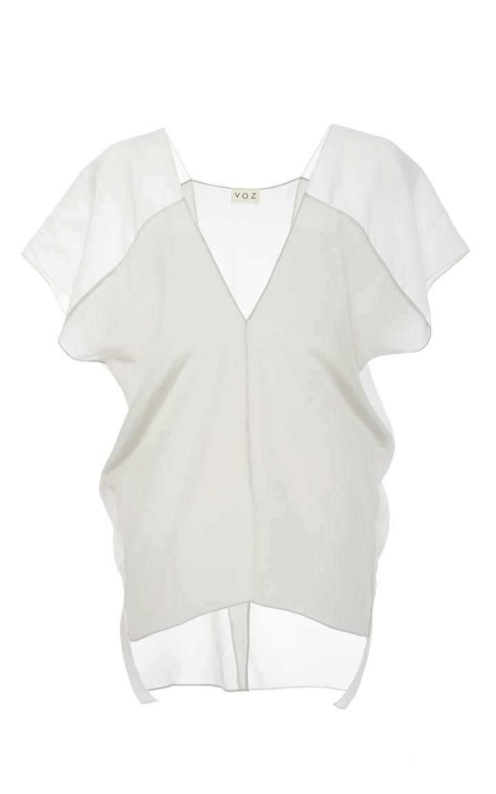 Voz Silk Crepe De Chine Color Block Tunic