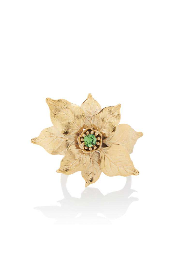 Rodarte Gold Lotus Flower Arm Cuff With Swarovski Crystal Detail