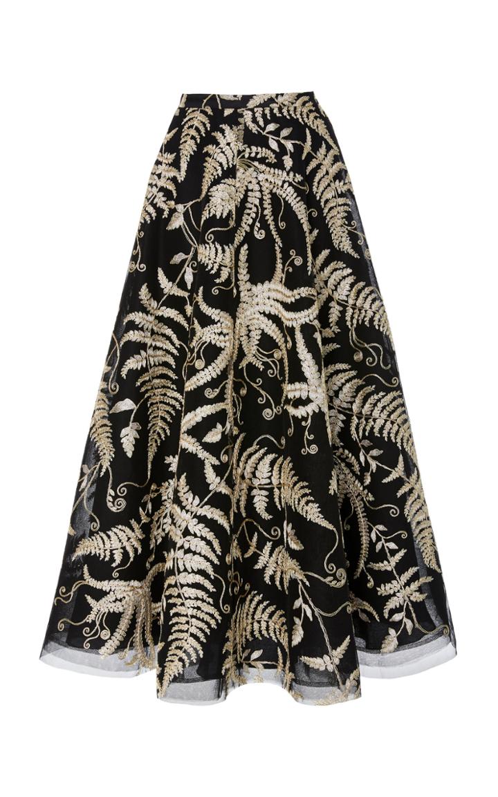 Marchesa Embroidered Organza Midi Skirt