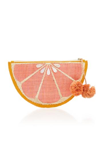 Kayu Pomelo Raffia Zip Clutch