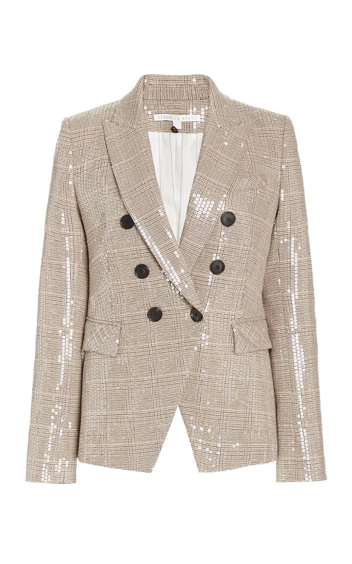 Moda Operandi Veronica Beard Miller Sequined Plaid Double-breasted Blazer
