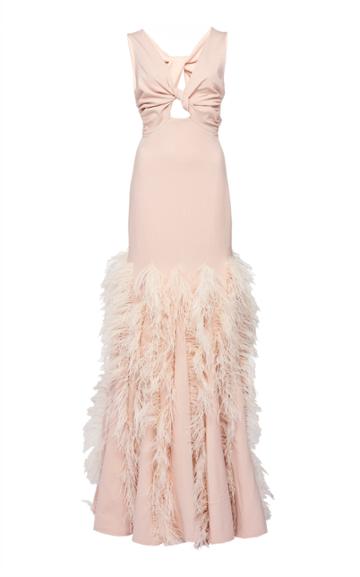 Leal Daccarett Amanecer Feather-embellished Crepe Dress