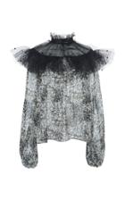 Giambattista Valli Swiss Dot-trimmed Floral Print Silk Chiffon Blouse