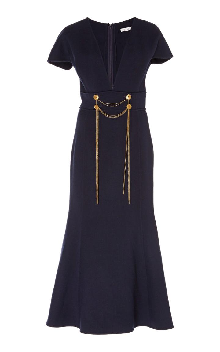 Oscar De La Renta Embellished Wool-blend Midi Dress